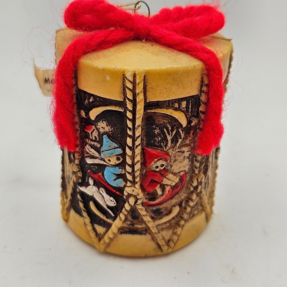 Vintage Japan Christmas Ornament Sleders Red Yarn Bow Folk Art